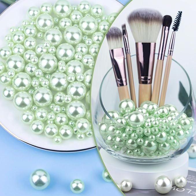 Light Green Vase Filler | 150PCS Pearls Bead for Centerpieces Vases | 8/14/20 mm No Hole Beads, Fake Pearls for Wedding Birthday Easter Theme Party Table Centerpieces Decor