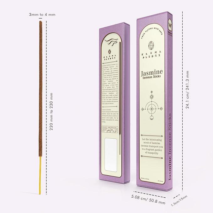 Jasmine Incense Sticks, Organic Hand Dipped Incense, Natural Herbs & Aromatic Ingredients, Contain 40 Sticks Inside, Burn Time 45-60 Min, Spiritual Gifts, Incense by Karma Pledge