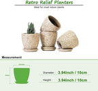 4 Inch Mini Plant Pots, Ceramic Succulent Planter with Drainage Hole and Saucers for Indoor Plants, Small Garden Pots for Succulent, Herb and Flower, Set of 4