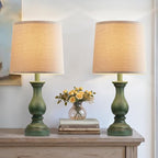 Seealle Farmhouse Table Lamps Set of 2 - Rustic Lamp for Bedroom Living Room, 22" Boho Bedside Lamps for Night Stands End Table Office Desk Lamp Nightstand with Linen Shades(Antique Green)