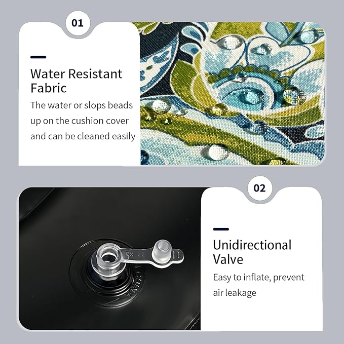 Inflatable Ottoman Stool D21 xH9 for Outdoor/Indoor Use, Water Repellent Patio Foot Rest with Portable Handle,Round Pouf Ottoman Suitable for Garden,Deck and Camping - Paisley Lapis Green