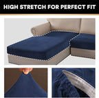 PrinceDeco Sectional Couch Covers 3 Pieces Velvet Sofa Covers L Shape Soft Couch Covers for Sectional Sofa Corner Sofa Cover Couch Cover for Dogs Washable (2 Seater + 1 Chaise,Navy)