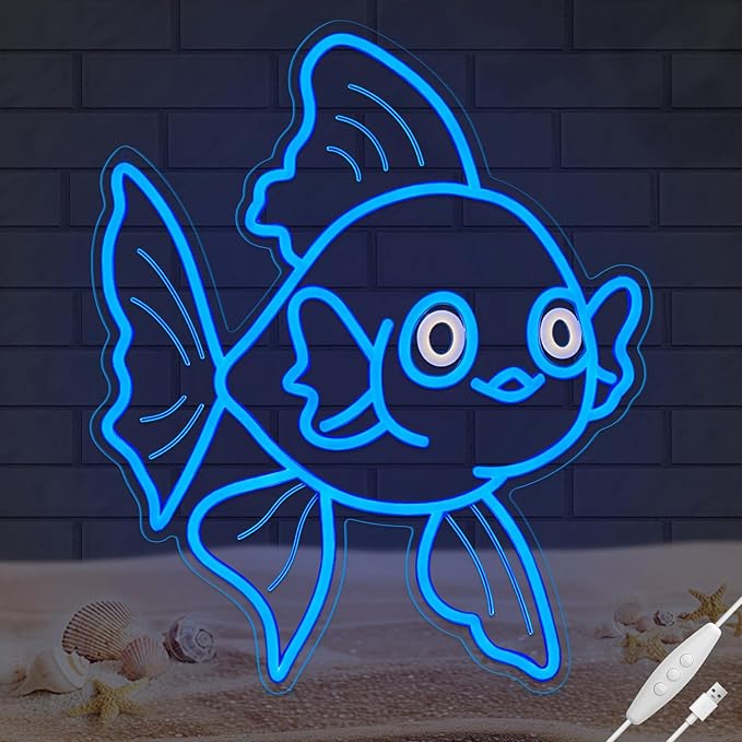Neon Signs for Wall Decor Lucky Blue Goldfish LED Signs for Wall Art Decor Ocean theme Restaurant Home Bar Kitchen Dining Bedroom Decor Christmas Gifts