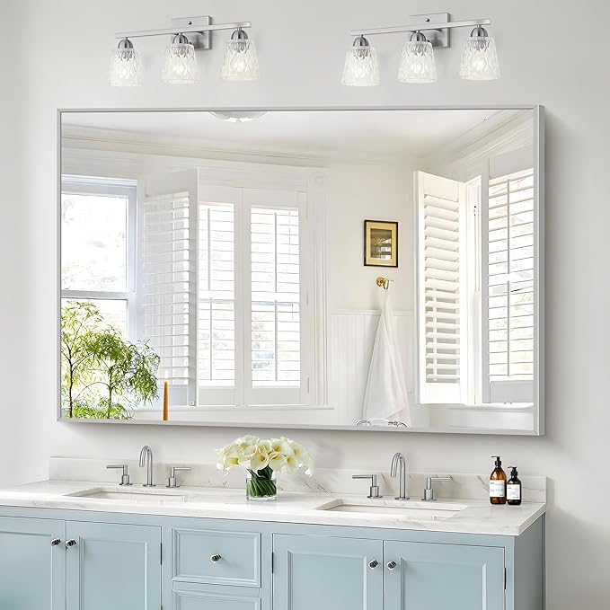 40x60inch Silver Bathroom Mirror, Silver Rectangle Mirror with Frame, Large Rectangular Wall Mirrors for Bathroom, Living Room, Hair Salon, Big Farmhouse Mirror Hang Horizontal/Vertical