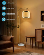 Lightdot 64.9IN Gold Arc Floor Lamp, Modern Floor Lamps for for Wedding/Party, Standing Lamp with Linen Shade, Tall Floor Lamp Living Room/Bedroom (Bulbs Included)
