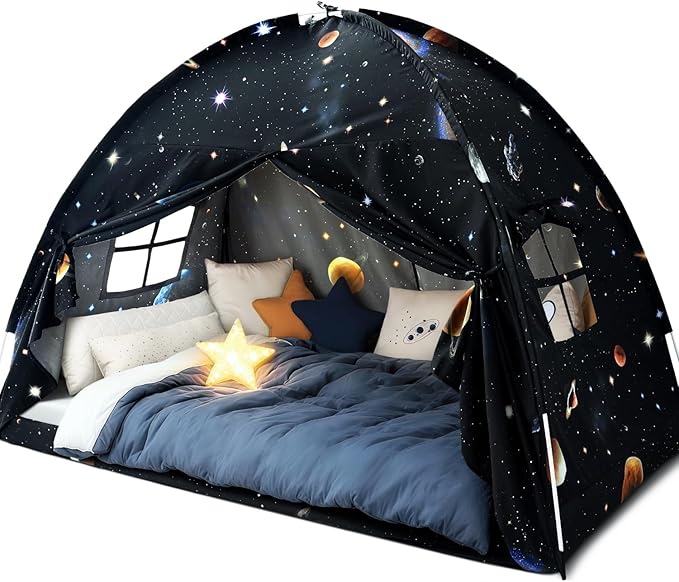 Sherilyn Twin Bed Canopy Tent, Canopy on Bed Privacy Space Sleeping Blackout Tents Bunk Bed Tent Twin Size (Galaxy Tent)