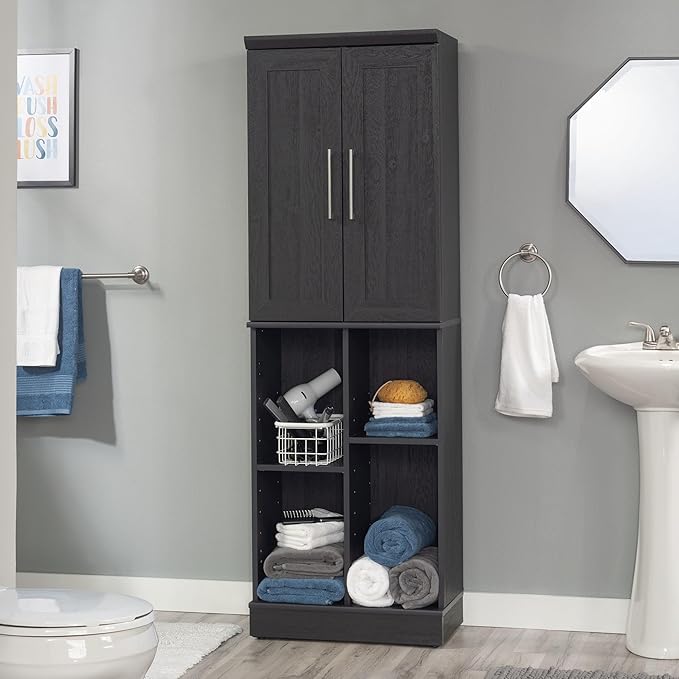 Sauder HomePlus Multi-Room Storage Cabinet with Adjustable Shelves and Door Positioning, Kitchen Laundry Bathroom Pantry Storage Cabinet, in Raven Oak Finish