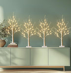 EAMBRITE Home Decorations Light Up White Birch Tree Indoor Christmas Decor, 4 Pack Battery Operated/USB Lighted Tabletop Money Tree Lamp Led Lights Easter Wedding Centerpiece Table Room (2 Ft)