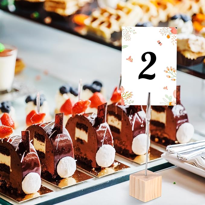20 Pcs Cube Base Memo Clip Holder with Alligator Clip Wood Table Number Holder Cube Base Place Card Stand Mini Photo Menu Stand for Displaying Number Card(Multi Color)