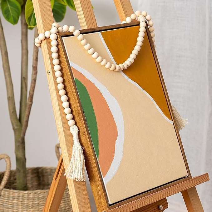 DECORKEY Wooden Beads, 58 Inch Farmhouse Wood Beads Garland for Boho Decor with Tassels, Rustic Country Decor for Coffee Table, Home, Living Room, Bedroom