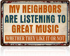 Man Cave Signs Garage Decor Vintage Music Wall Art for Game Room Patio Home Bar - Funny Garage Accessories for Men My Neighbors Are Listening To Great Music Metal Sign Gifts 8x12 Inch