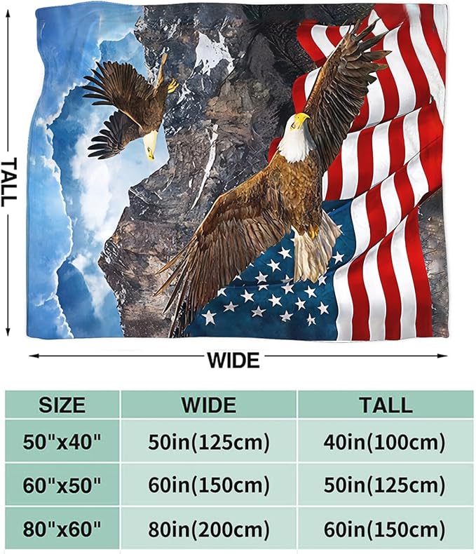 Eagle American Flag Throw Blanket for Boys, Men, Adults, Lovers, Girls, Kids, Women - Soft Warm Plush Fleece Flannel Decor for Couch, Sofa, Bed 50"x60"