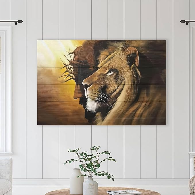 Fantasy Artists Framed Jesus Christ Canvas Wall Art The Lion of Judah Christian Painting Prints Biblical Wall Decor Religious Room Decor for Church Prayer Room Christian Schools Hospitals 24'' x 36''