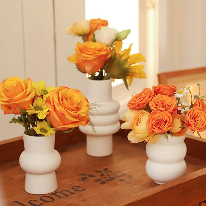 White Ceramic Vase Set of 9, Boho Ceramic Vase in Bulk, Small Vases Set for Home Decor, Modern Minimalist Farmhouse White Bud Vases for Shelf Decor, Table, Bookshelf