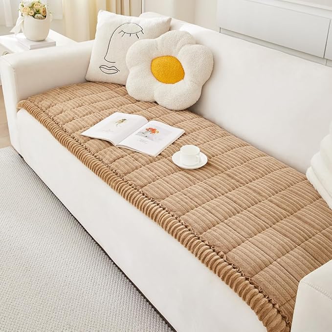 Couch Cover for Dogs Washable, Fuzzy Pet Couch Covers for 3 Cushion Sofa Pet Friendly, Non Slip Sofa Cover (Light Brown, 27.6" x 82.7"/70 x 210cm)