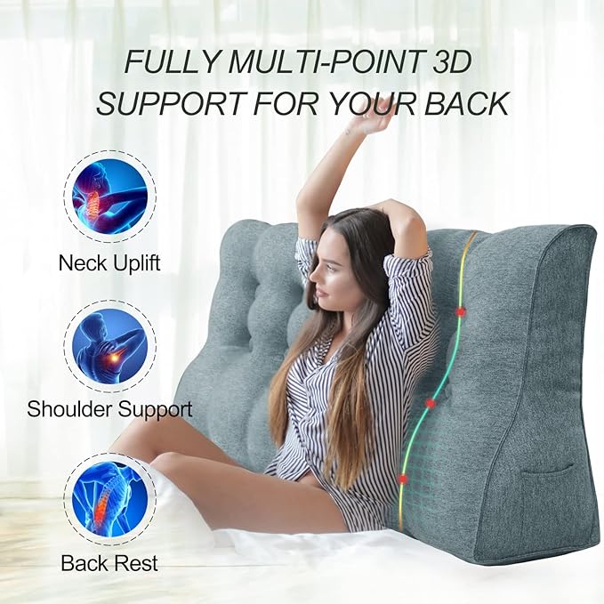 Daneey Multifunctional Headboard Wedge Pillow Dorm Headboard Twin XL Bed Wedge Pillow for Headboard Reading Pillow Adult Back Pillow for Sitting in Bed Wedge Pillow Headboard with Washable Gray Cover