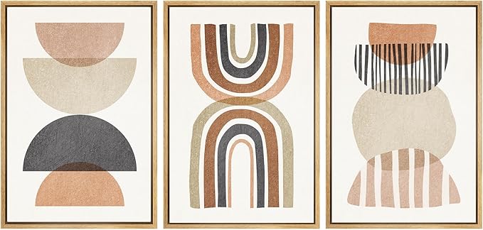 SIGNWIN Framed Canvas Print Wall Art Set Geometric Rainbow Semi-Circle Collage Abstract Shapes Illustrations Modern Art Contemporary Minimal Ultra for Living Room, Bedroom, Office - 16"x24"x3 Natural
