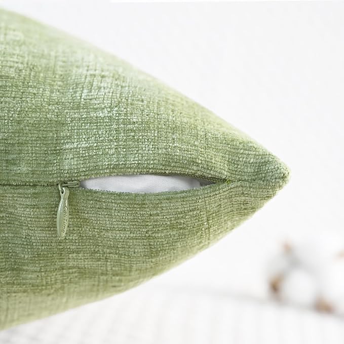 CaliTime Throw Pillow Covers Decorative 12 X 20 Inches Pack of 2 Cozy Chenille Cushion Cases for Couch Sofa Bed Living Room Home Sage Green