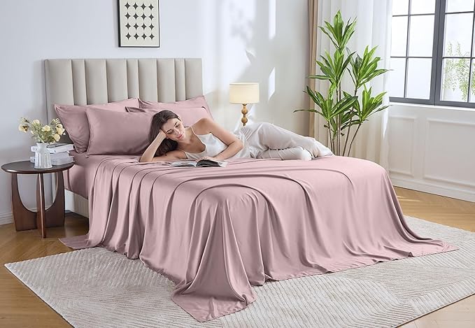 Pure Bamboo Twin XL Sheets, Genuine 100% Organic Viscose Derived from Bamboo Bed Sheet Set, Luxuriously Soft & Cooling, Double Stitching, Lifetime Quality Promise (Twin XL, Dusty Pink)