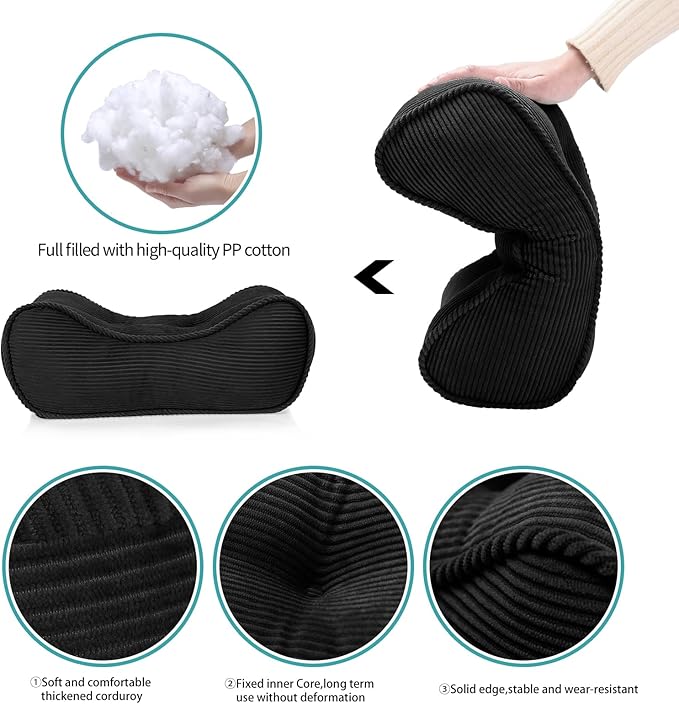Lumbar Support Pillow for Office Chairs, Back Support Pillow for Lower Back Pain Relief, Soft & Good Support Corduroy Desk Lumbar Cushion, 14.9"x9"x5.5", Small (Black)