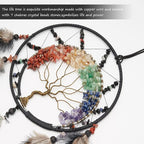 7 Chakras Dream Catchers Tree of Life Dream Catcher Black Feather Wall Decor with Rainbow Healing Crystal Stone Ornaments Wall Art Hanging for Bedroom Home Decor Blessing Gift Wedding Party -23.6"