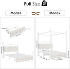Full Upholstered Canopy Bed Frame with 2 Drawers & Crystal Tufted Storage Headboard Metal Platform Bed with Charging Station & 4 Removable Posts No Box Spring Needed Curtain Not Included, Beige