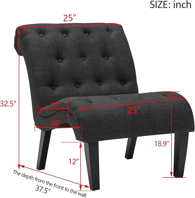 Yongqiang Upholstered Accent Chair for Bedroom Living Room Chairs Lounge Chair Armless Slipper Chair with Wood Legs Gray Fabric