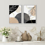 SIGNFORD Framed Canvas Print Wall Art Set Mid-Century Nordic Geometric Ring Plants Abstract Shapes Illustrations Modern Art Decorative Bohemian for Living Room, Bedroom, Office - 16"x24"x2 White