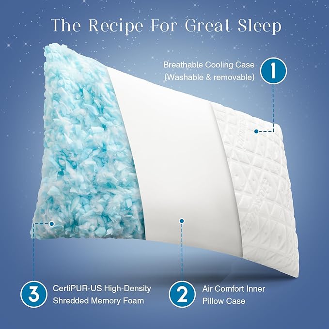 Phantoscope Memory Foam Pillows for Sleeping, Shredded Memory Foam Cooling Pillows King Size 2 Pack - Adjustable Bed Pillows with Case for Hot Sleepers, Firm Pillow for Neck Shoulder Pain, King