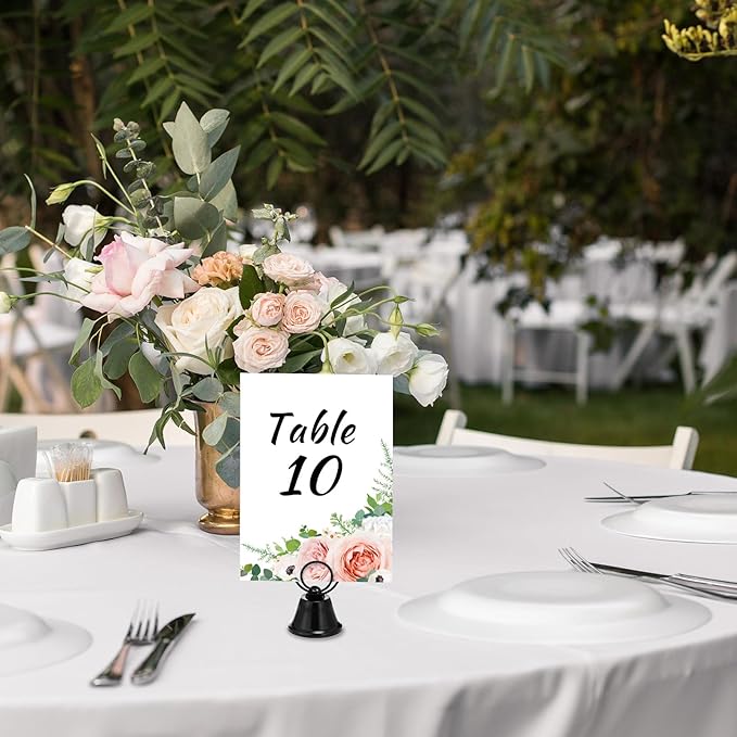 24 Pcs Table Number Holders Place Card Holders for Table 2 Inch Ring Clip Bell Number Holder Metal Picture Holder for Wedding Christmas Restaurant Home Photo Office Memo(Black,Ring)