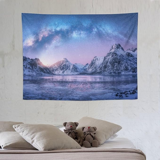 HZOHNAGO Mountain Tapestry Aurora Snow Mountain Sunset Pattern Printed Wall Tapestry Wall Hanging for Bedroom Living Room Dorm 40" W x 30" H
