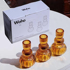 Woho Amber Candlestick Holders Set of 6 4.3" H for Thanksgiving/Fall Decorations, Ribbed Glass Taper Candle Holders Halloween Table Centerpiece, Vintage Candle Sticks Holder Decor for Boho Home Decor