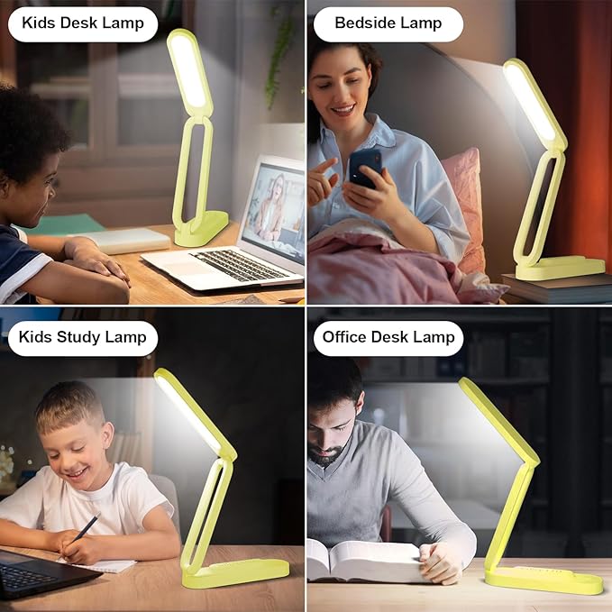 LED Desk Lamp for Office Home & Battery Operated Lamp Rechargeable Lamp Foldable & Portable Light, LED Desk Light Strip, 3 Brightness Dimmable Small Desk Lamp Reading Lamp (Yellow)