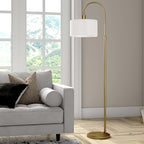 Veronica Arc Floor Lamp with Fabric Shade in Brass/White