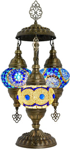 Mozaist Turkish Mosaic Lamp with Bulb – 3 Light Moroccan Table Lamp (Blue & White)