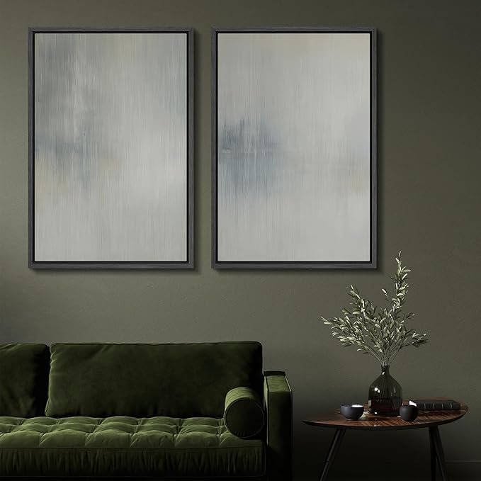 SIGNFORD Framed Canvas Print Wall Art Set Soft Gray and Blue Abstract Neutral Illustration Modern Art Decorative Nordic Nature for Living Room, Bedroom, Office - 24"x36"x2 Black