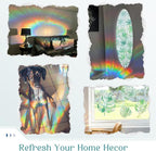 Haton Window Privacy Film, Decorative Stained Glass Window Clings, 3D UV Sun Blocking Sticker, Removable Static Cling Heat Control Tint for Home Door, Leaf Rainbow, 35.4" x 78.7" Non-Adhesive