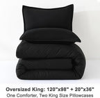 Litanika Comforters Black Oversized King Size, 3 Pieces Lightweight Solid Bedding Comforter Set, All Season Fluffy Bed Set (120x98In Comforter & 2 Pillowcases)