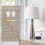 Seealle Modern Table Lamps Set of 2 - Touch Bedside Lamp for Nightstand with USB C+A,3-Way Dimmable Silver Nightstand Lamps for Living Room Bedroom End Table with White Shade(Bulb Included)