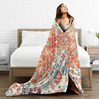 HGOD DESIGNS Carpet Pattern Throw Blanket Boho Style Ethnic Design Orange Blue Soft Blankets and Throws 50x60 Inch Caring for Women Men (130x150cm)