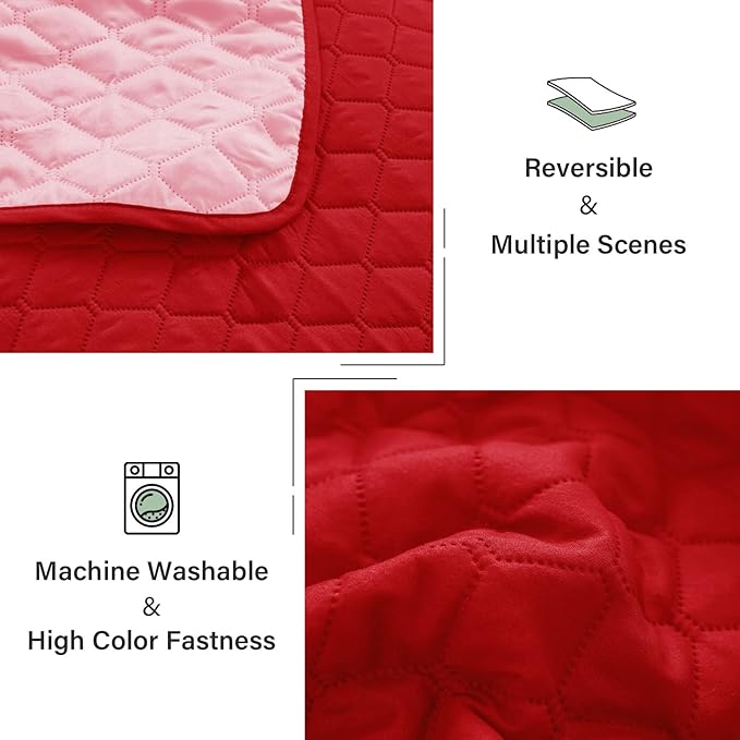 Exclusivo Mezcla Reversible King Size Quilt Bedding Set with Pillow Shams, Lightweight Quilts King Size, Soft Bedspreads Bed Coverlets for All Seasons - (Red, 104"x96")