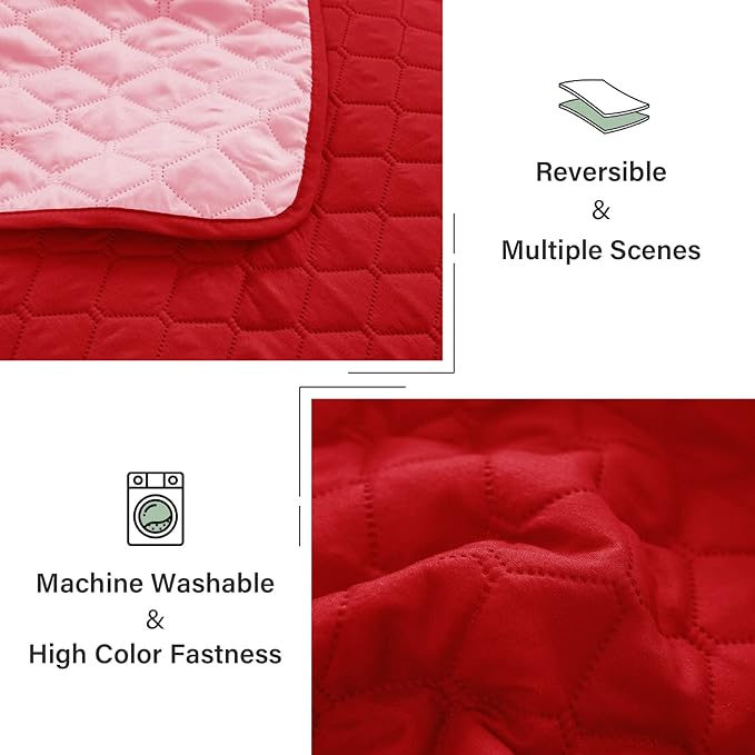 Exclusivo Mezcla Reversible Full Queen Quilt Bedding Set with Pillow Shams, Lightweight Quilts Queen Size, Soft Bedspreads Bed Coverlets for All Seasons - (Red, 90"x96")