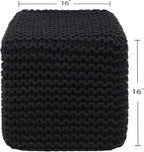 REDEARTH Cube Pouf Foot Stool Ottoman - Hand Knitted Poof - Cord Boho Pouffe - Home Décor - Stuffed Footrest for Living Room - Bedroom - Covered Patio (16" x 16" x 16") - Black