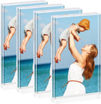5x7 Acrylic Picture Frame, 4-Pack Magnetic Free-Standing Double-Sided Vertical Display, Clear Frameless Panels, Discreet White Base for Desk/Tabletop, Home & Office Decor