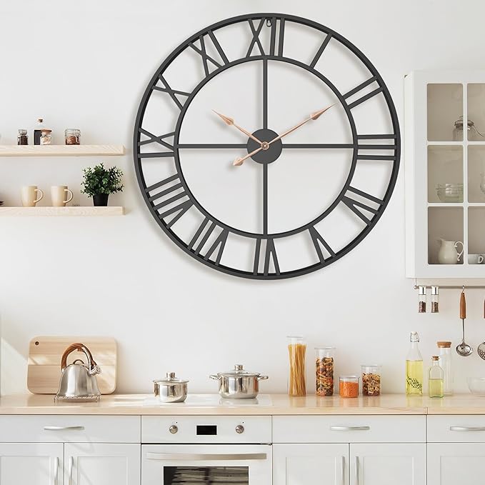 36 Inch Extra Oversized Large Giant Modern Decorative Wall Clock,Vintage Industrial Farmhouse Black Metal Big Roman Numeral Large Clocks for Living Room Decor,Entrance Fireplace,Dinng Room