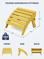 KINGYES Folding Adirondack Ottomans Set of 2 for Adirondack Chair, Yellow