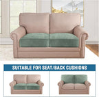 H.VERSAILTEX Velvet Stretch Couch Cushion Cover Plush Cushion Slipcover for Chair Loveseat Sofa Cushion Furniture Protector Seat Cushion Sofa Cover (2 Piece Large Sofa Cushion Covers, Sea Grass)