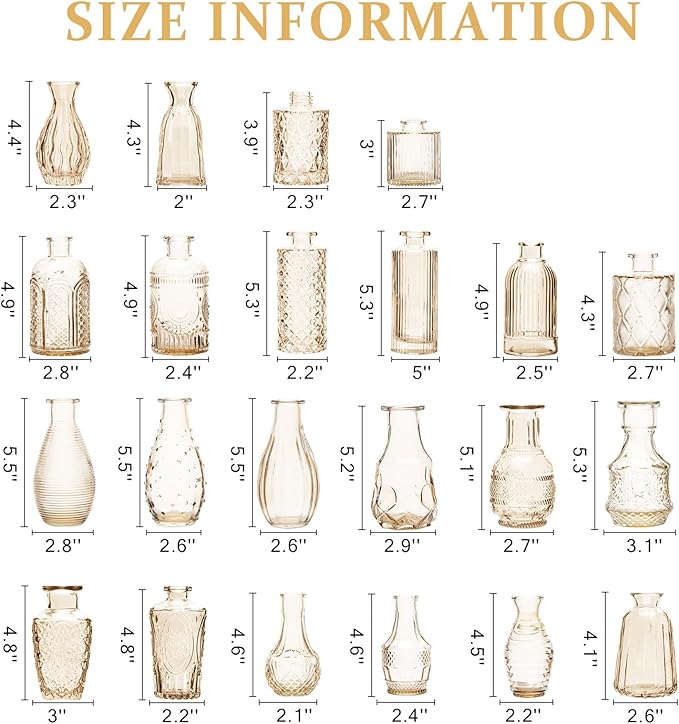 22 Pack Bud Vase in Bulk - BEAHOT Gold Flower Vases for Wedding Decorations, Glass Vase for Table Decorations, Small Vase for Home, Mother's Day, Centerpieces, Party, Office (Gold)