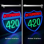 Interstate 420 Neon Sign Green Leaf Neon Signs for Wall Decor Dimmable 420 Theme Light Vintage Route Neon Light Sign for Game Room Man Cave Bar Decor Suitable Gift for Party Birthday（12.6 * 12.3inch）