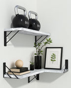 BAYKA Wall Shelves for Bedroom Decor, Floating Wall Shelves for Living Room Kitchen Storage, Wall Mounted Rustic Wood Floating Shelves for Kids Books,Corner Shelves for Bathroom(White，Set of 3)